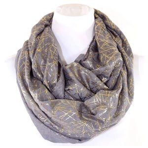B150 Metallic Gold Foil Gray Infinity Scarf B150 Metallic Gold Foil Gray Infinity Scarf