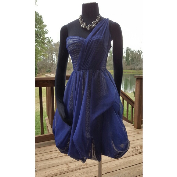 bcbg blue one shoulder dress BCBGMAXAZRIA One Shoulder Faux Wrap Dress