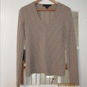 Ralph Lauren Cable Cashmere V-neck Sweater, Medium