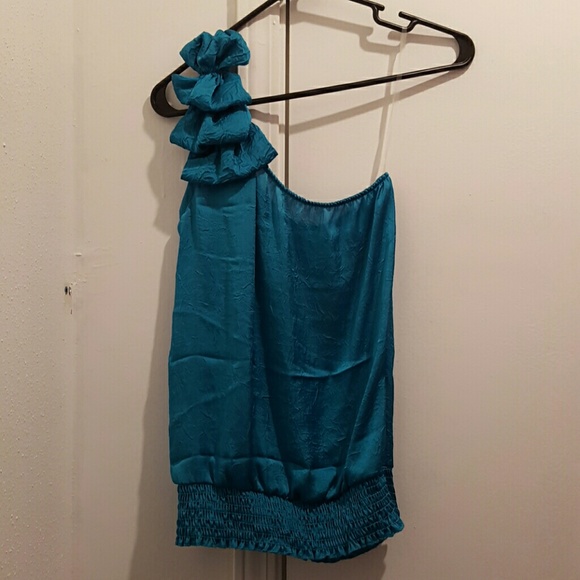 One shoulder teal top