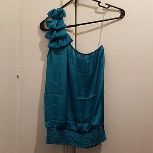 One shoulder teal top