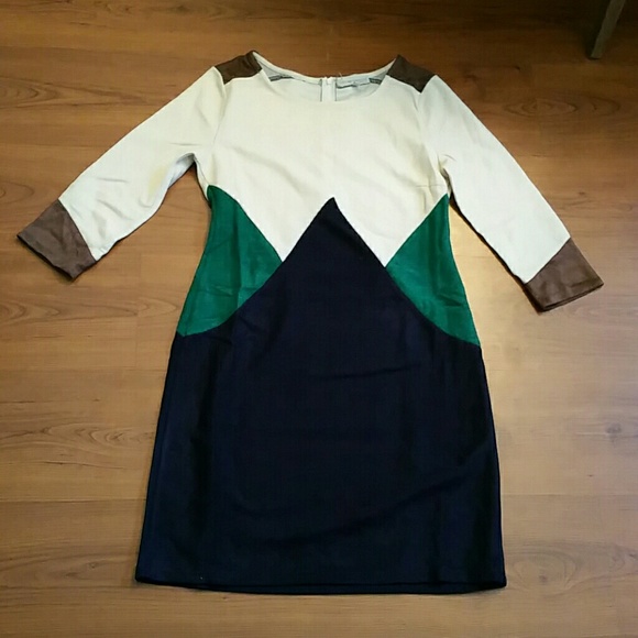 Navy and cream sweater dress