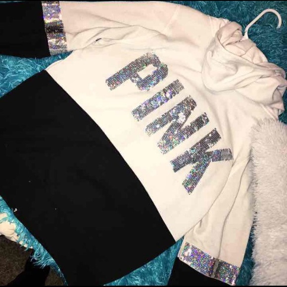 Hold..PINK zip up hoodie bedazzled!!