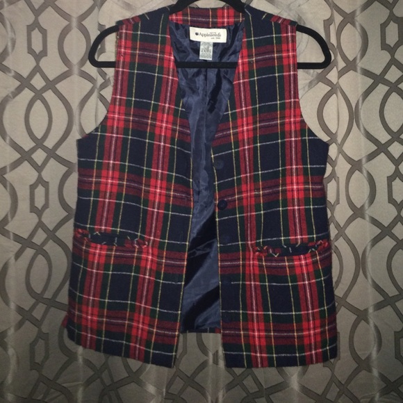 Plaid red and green vest, small
