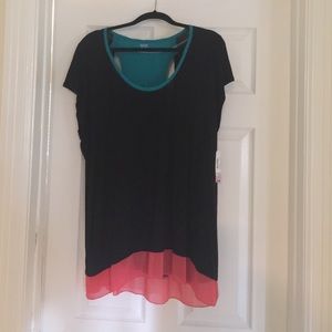 Black Panama teal rose color block shirt / blouse