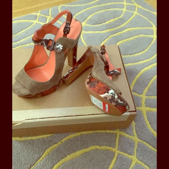 Via Spiga Shoes - Via Spiga Taupe suede snakeskin platforms