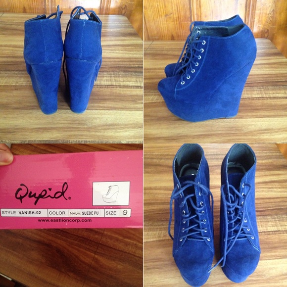 Qupid Navy 7inch wedge heels. Size 9