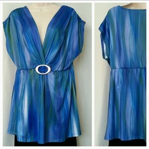 Women's XL blue green stretch top