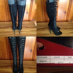 Black Suede tie up heels size 10