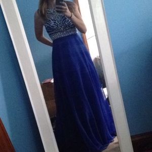 High neck long beaded gown, perfect for prom