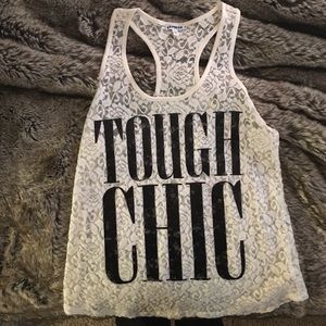 Express Lace Graphic "TOUGH CHIC" Racerback Tank