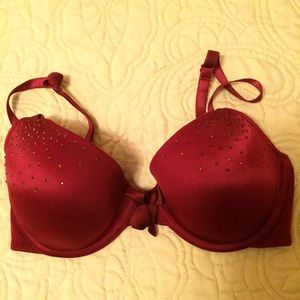 Dark red Rhinestone Lightly Lined Bra