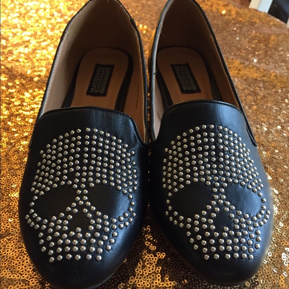 Deena & Ozzy Shoes - Studded Skull Black Loafers