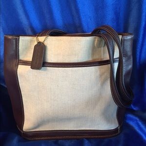 Coach Bleecker Beige Canvas Mahogany tote