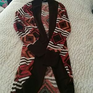 Long tribal print cardigan