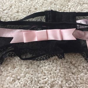Jezebel Accessories - Black lace garter with pink ribbon stocking straps Jezebel Accessories - Black lace garter with pink ribbon stocking straps