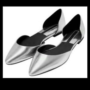 Zara Shiny Silver Dorsay Flats