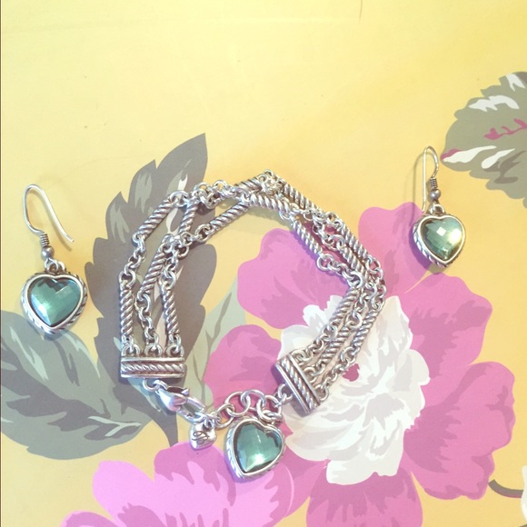 Brighton silver heart bracelet and earring set.