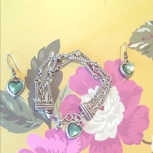 Brighton silver heart bracelet and earring set.