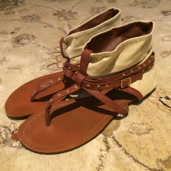Canvas and Brown Ankle-high Sandals