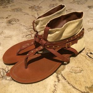 Canvas and Brown Ankle-high Sandals