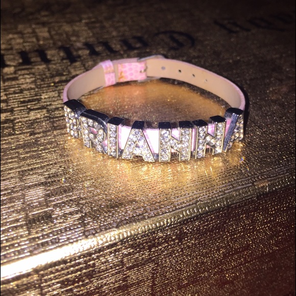 Pink leather name charm bracelet