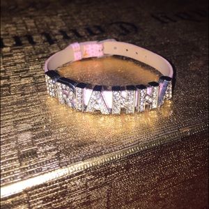 Pink leather name charm bracelet