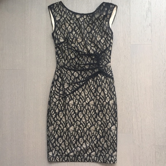 REISS lace mix dress in black and ivory