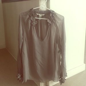 Diane Bon Furstenberg sheer grey blouse