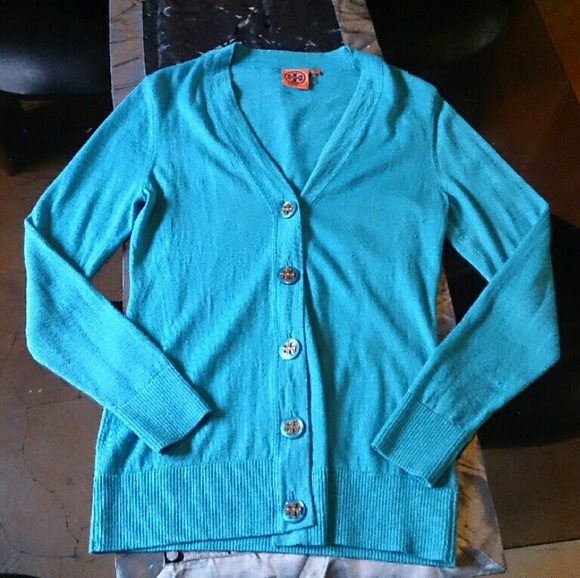 Turquoise Tory Burch Simone cardigan!