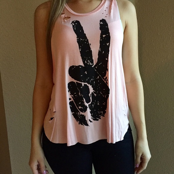Distressed & Cutout Peace Sign Top (LAST SMALL!) - Picture 2 of 4