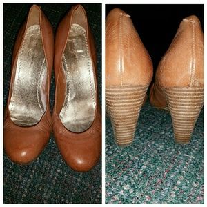 Tan Jessica Simpson wedge shoes
