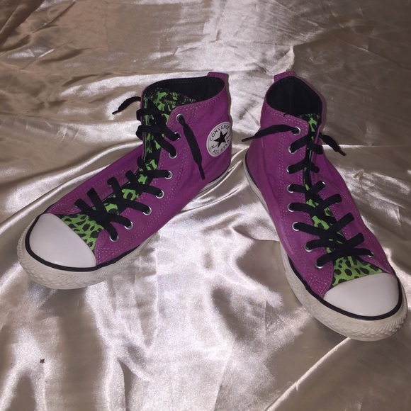 Purple And Cheetah Print Hightop Converse