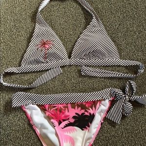 Pink & brown stripe bikini size M