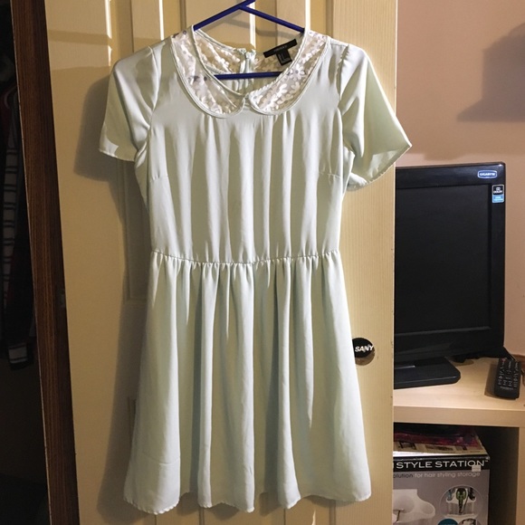 Blue green pastel laced mid length dress