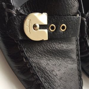 Salvador   Ferragamo Black Kitten Heel Loafer 8.5