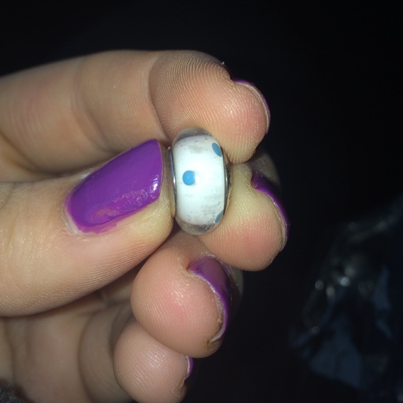 Pandora white and blue polka dot bead