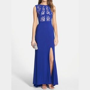 Royal blue lace prom dress