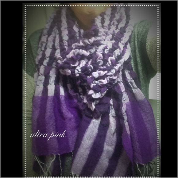 Ultra pink Accessories - Ultra Pink Ruched Striped Scarf