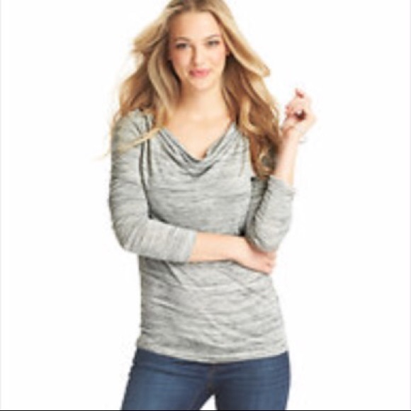 Space Dye Cowl Neck Long Sleeve Top