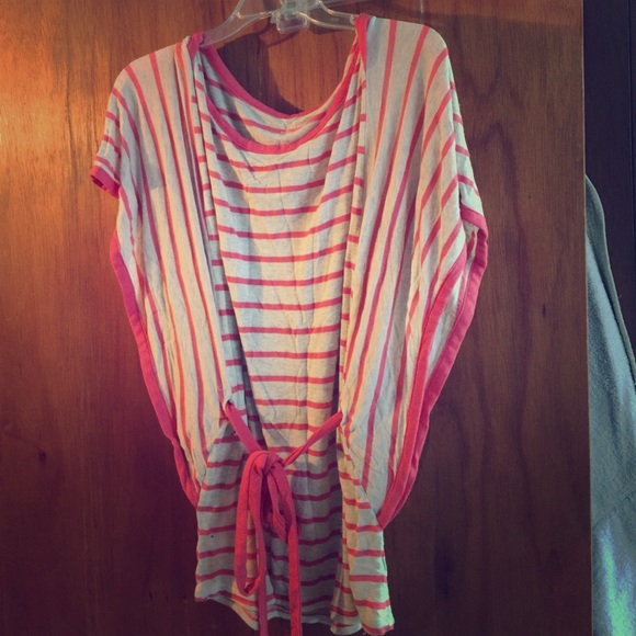 A.n.a. Wing sleeved striped shirt, belted Large