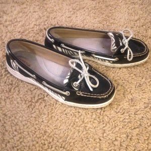 Sperry Boat Shoes (black w/ zebra print)