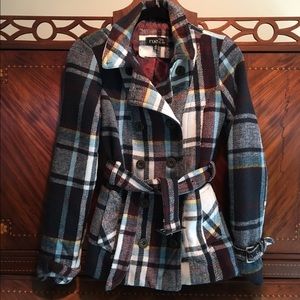 Plaid Belted Peacoat Style Jacket