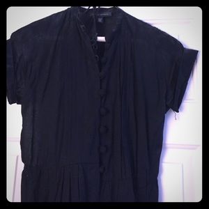 Black cotton shirt dress with crocheted buttons