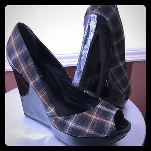 Aldo Patent & Plaid Wedges