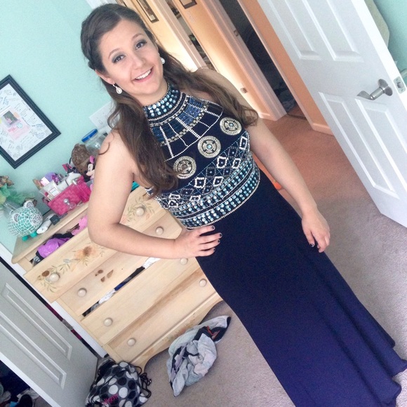 Navy blue sequence prom dress!