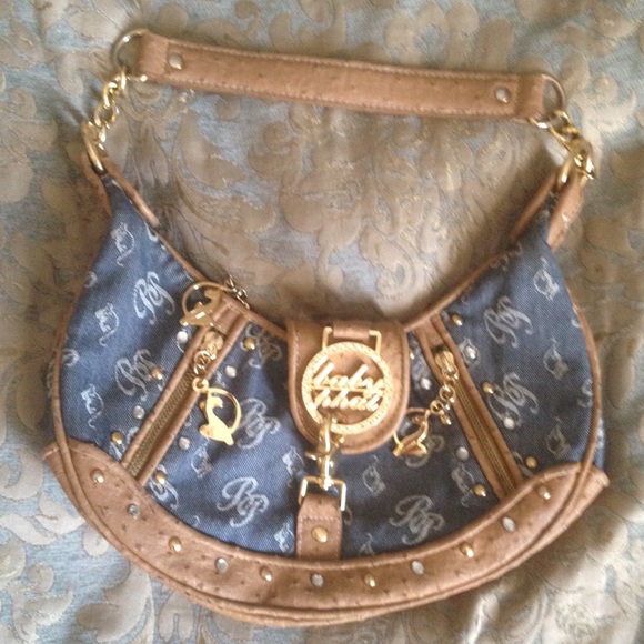Baby phat jeans denim tan gold purse .