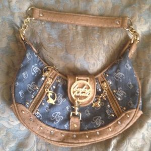 Baby phat jeans denim tan gold purse .