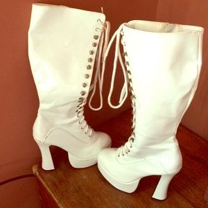 White thigh high boots