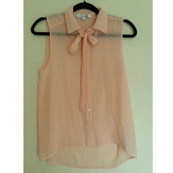 Hi low nude chiffon button down with bow